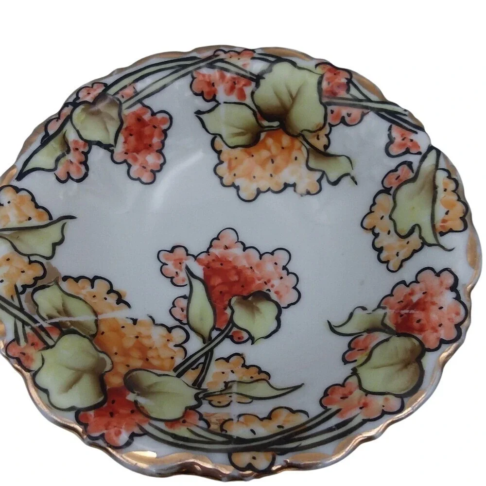 Set‎ of 6 Vintage Nippon Noritake Hand Painted Floral Berry Bowls Gold Trim